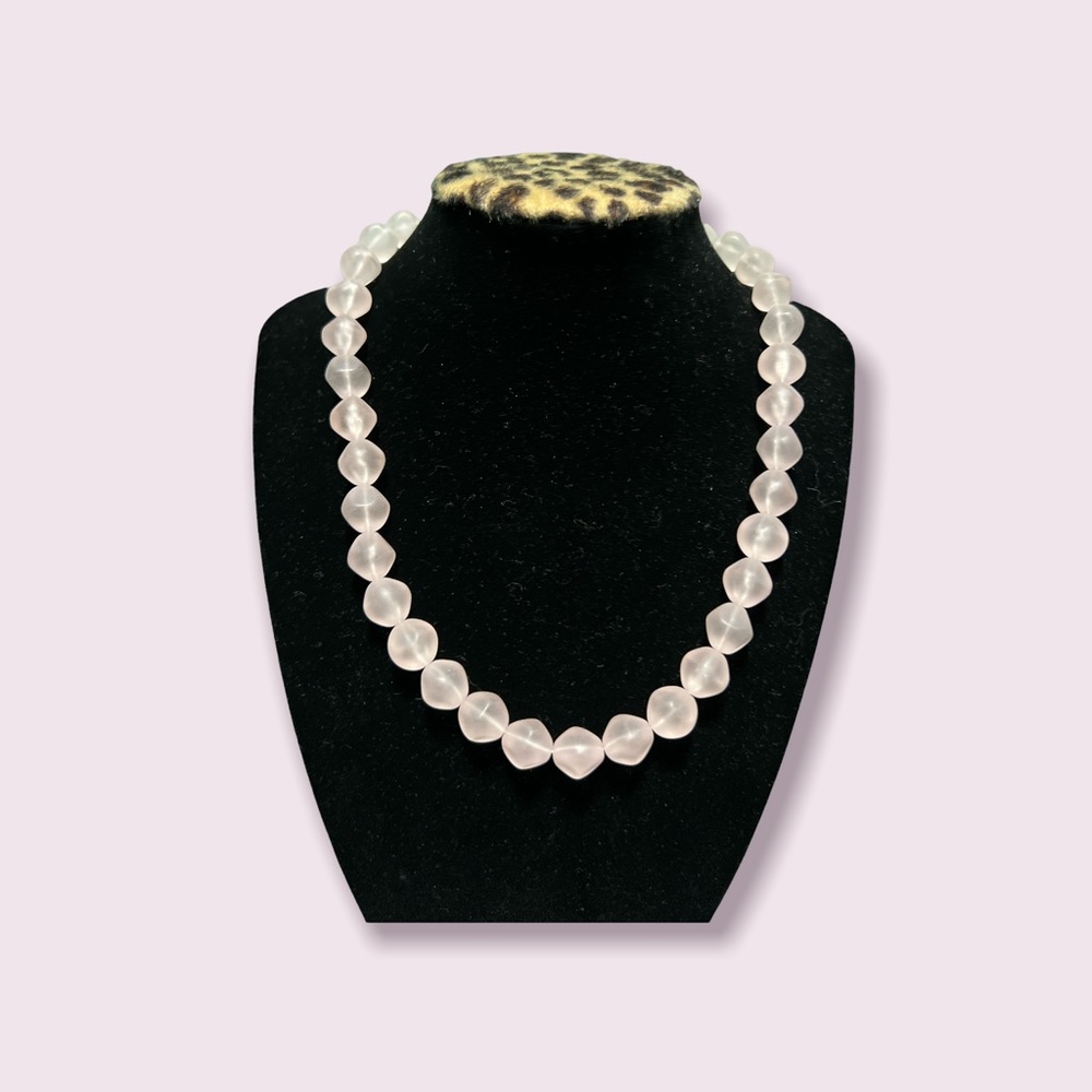 Vintage Pink Frosted Bead Necklace 16” Length
